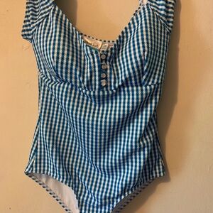 Modcloth Blue and White Gingham Swimsuit
